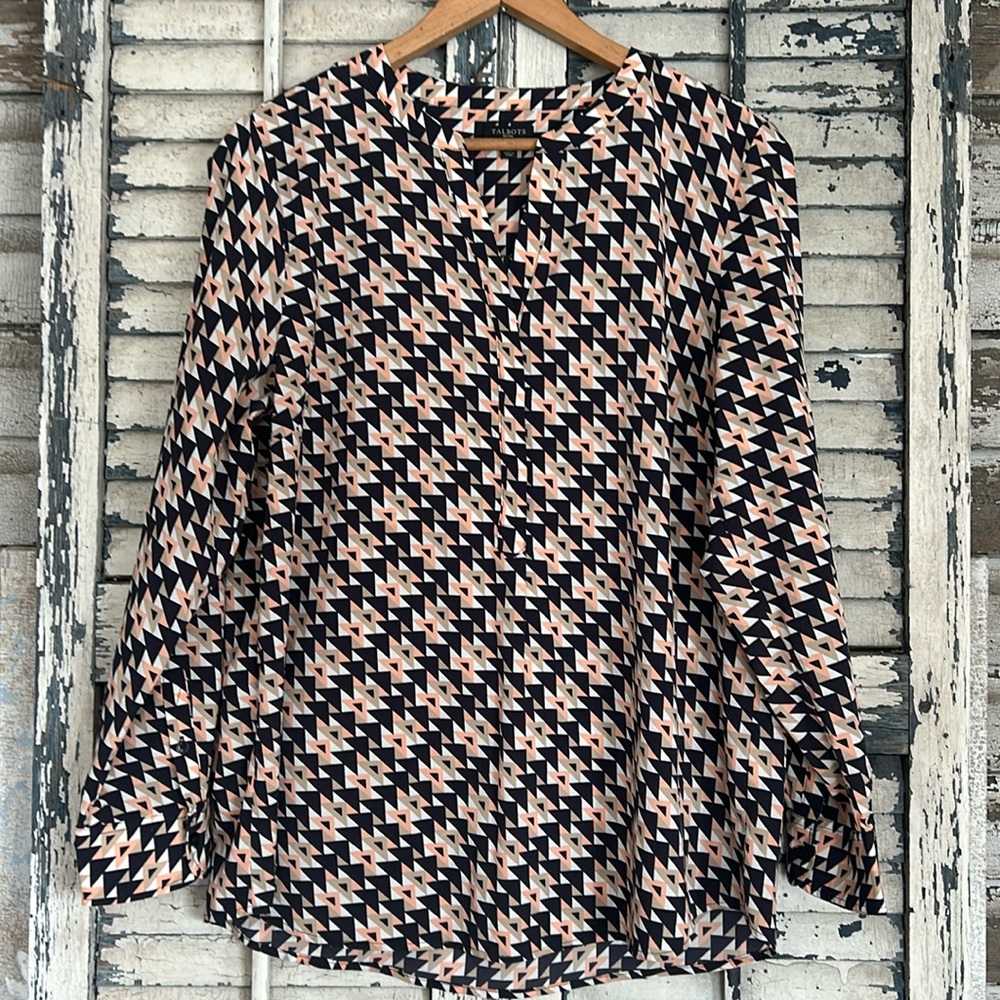 Talbots Petites Geometric Print Pull Over Blouse Size LP